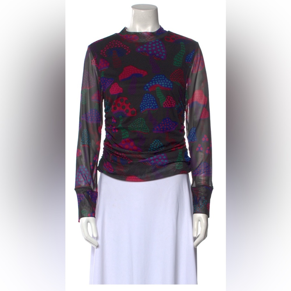Farm Rio Neon Mushrooms Tulle Blouse